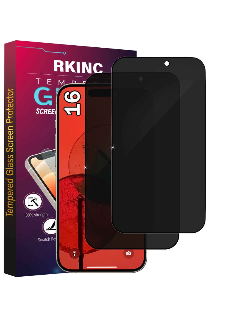 RKINC Screen Protector [2-Pack] for iPhone 16, Privacy Tempered Glass Film Screen Protector, [Anti Spy][Anti-Scratch][Bubble-Free] - Image 1